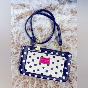 Betsy Johnson Black and Cream Polka Dot Crossbody Shoulder Bag